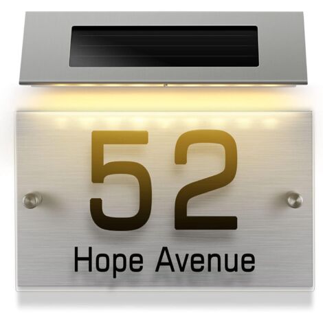 Solar Address Sign, Outdoor Solar House Number, Outdoor LED Illuminated Address Sign, Small Size, 4 White LEDs (67 x 30)