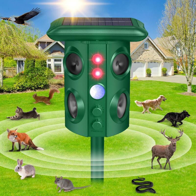 KZQ - Solar Animal Repellent Outdoor with Vibration and Motion Sensor, Waterproof with Flashing Light, Ultrasonic Pest Repellent for Snakes, Moles,