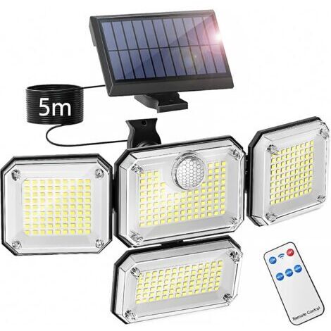 Solar-Außenleuchte, Solar-Außenleuchte mit Bewegungsmelder, IP65 wasserdichter LED-Sicherheitsstrahler, 3 Beleuchtungsmodi mit 4 verstellbaren Köpfen