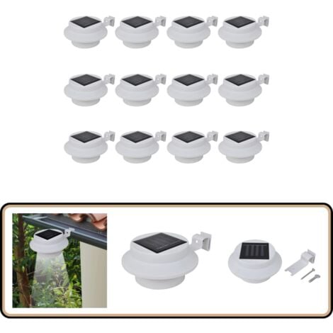 Solar-Außenleuchten für Zaun 12 Stk. LED Weiß - LED-Gartenleuchte - Solarleuchte - Außenscheinwerfer - Outdoor-Beleuchtung - Weisse Gartenlampe