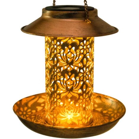 Solar Bird Feeder, Decorative Metal Hanging Bird Feeder with Light for Wild Birds, Outdoor Hanging Gift, Garden and Backyard Decor