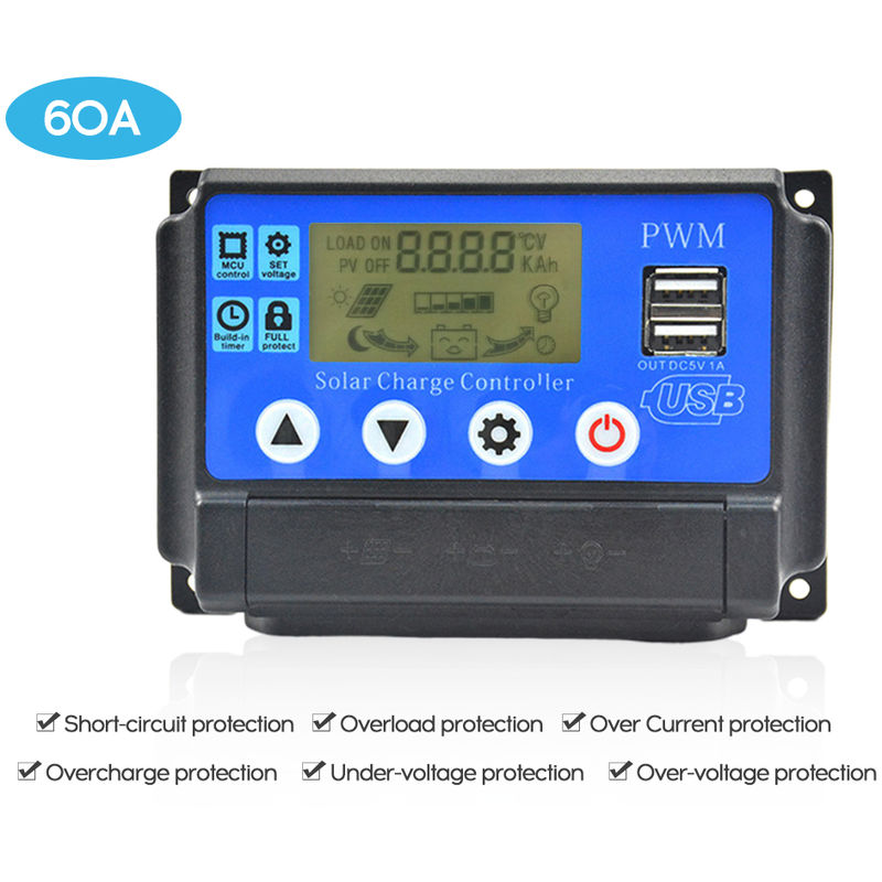 

Solar Controlador de carga dual USB LCD Display Auto Solar Cell Panel Regulador PWM Regulador inteligente con USB 5V 2.5A, 60A