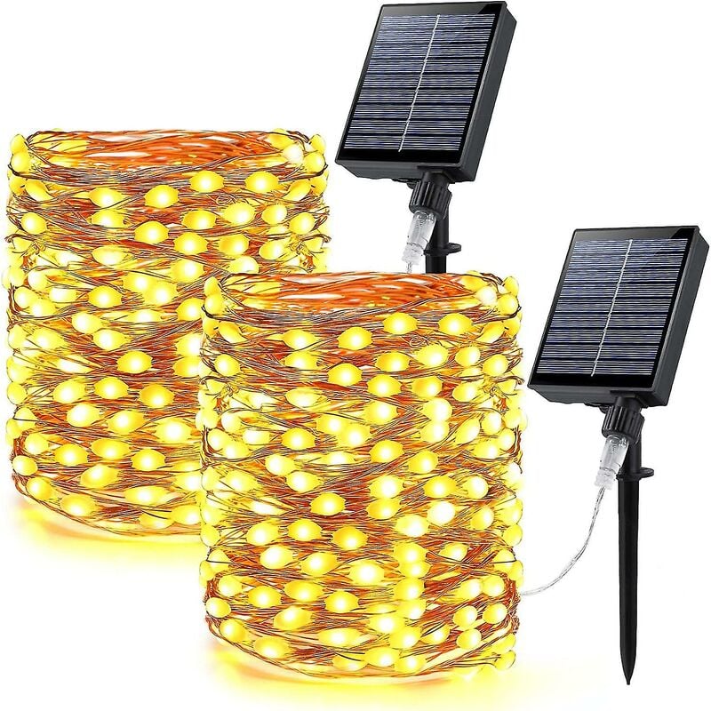 Solar Fairy Lights 2 Pack 66ft 200 Led Large Lamp Beads Super Bright Solar String Lights