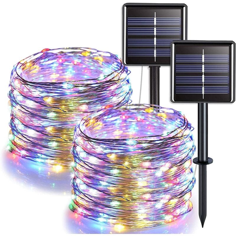 Image of Solar Fairy Lights,10 Ones Design Outdoor Solar String Lights,2 Pack 33ft 100 LED Solar String Lights Multicolor, 8 Modes Solar Christmas Lights