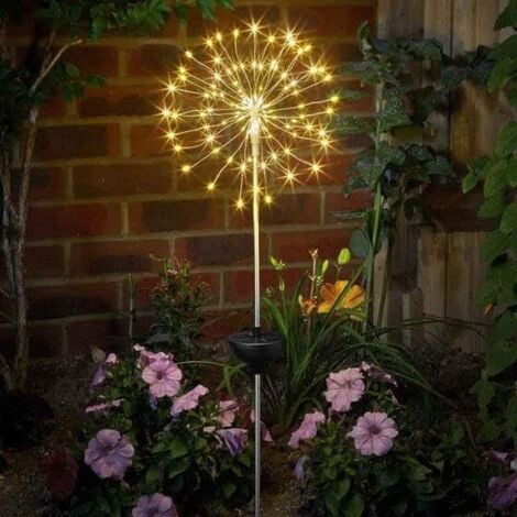 GARDEN MILE Solar Firework Stake Lights 120 LED wireless Starburst Warm White Solar Garden Driveway Path Lighting