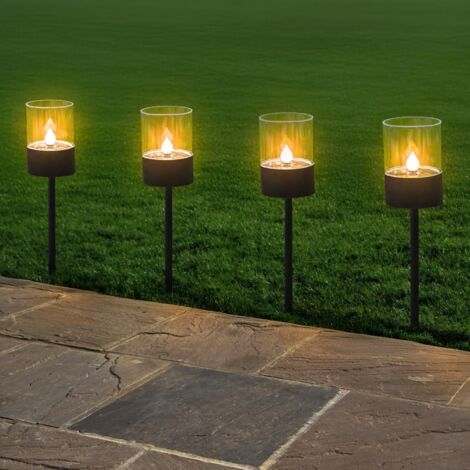 Solar Flame Torch Lights – 4-Pack Flickering LED Solar Lanterns for Outdoor Pathway, Patio, Driveway, Garden – Black Steel Stake, Waterproof, Easy Install, Energy-Saving Lights