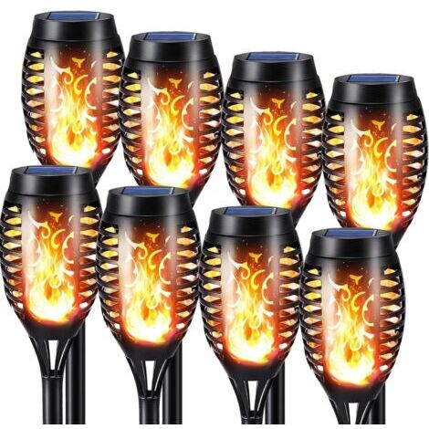 Solar-Flammenleuchten für den Außenbereich – 8er-Pack wasserdichte Solar-Fackeln, flackernde Flammen-Solarleuchten für Dekoration, Garten, Terrasse, Wege, Rasen