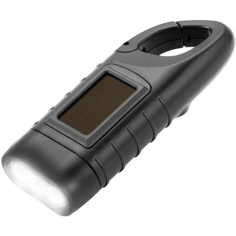 Solar Flashlight led Torch Solar & Hand Crank Rechargeable Flashlight for Outdoor Activities Emergency Lamp Black - Shining House