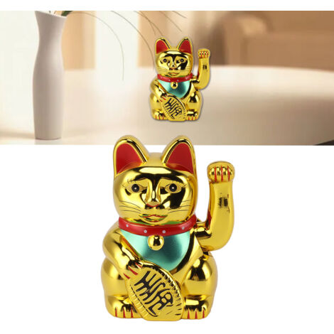 Solar Fortune Katze (12,7 cm) mit beweglichem Arm – Dekoration für Büro und Auto – Goldfarbener Kunststoff