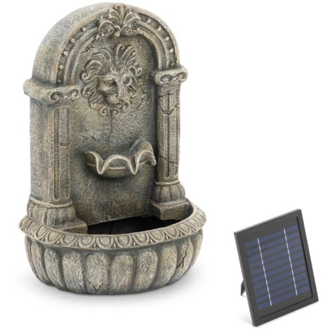 HILLVERT Solar garden fountain - spouting lion's head on decorated basin - LED lighting Solar water feature Solar Fountain Garden