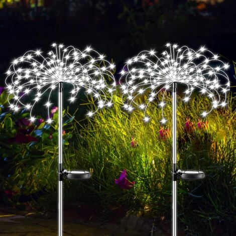 Solar Garden Lights for Outdoors, 2 Pieces 150 LED Solar Powered Firework Light Outdoor Waterproof Solar Lights for Walkway Driveway, Parties, Christmas (Cool White)