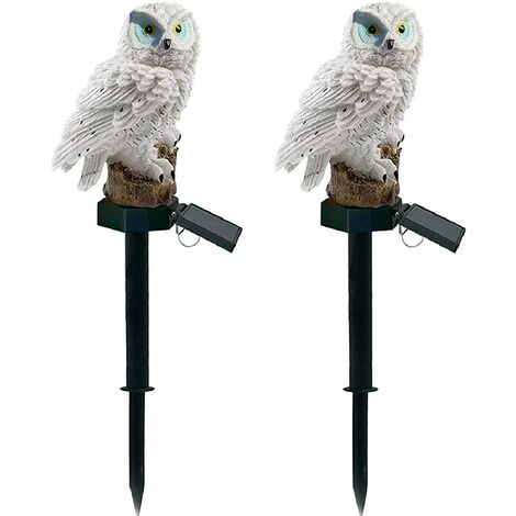 Solar Garden Lights Lawn Lights, 2 Pcs Owl Bird Shape Solar Powered Lamp Waterproof Outdoor Decorative Resin Owl Solar Ground Lights with Stake for Garden Lawn Pathway Yard (White 2pcs)