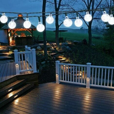 Solar Garden Lights Outdoor, 50 LED 7M/24Ft Solar String Lights Waterproof 8 Modes Indoor/Outdoor Fairy Lights Globe for Garden, Patio, Yard, Home, Party, Wedding, Festival Decoration (Clear White) [E