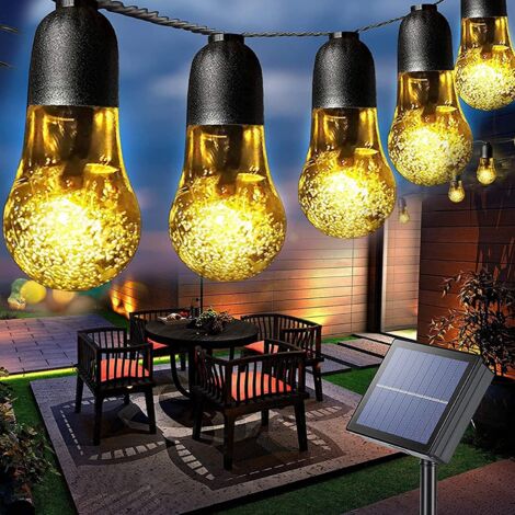 Solar Garden String Lights 7.6m/30 Solar Bulbs Waterproof 8 Modes Crystal Decorative Lighting for Garden, Fence, Christmas Party, Patio, Warm White