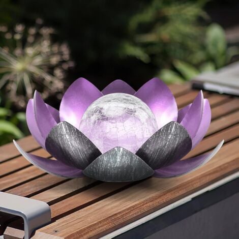 Solar-Gartenleuchte für den Außenbereich, bernsteinfarbene kugelförmige Crackle-Glasdekoration, wasserdichte LED-Blumenlampe, geeignet für Innenhof, Rasen, Durchgang, Tisch, Boden (lila)