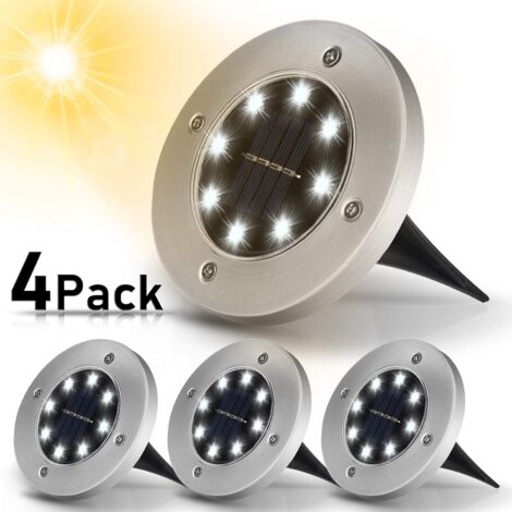 Solar-Gartenleuchten, 4er-Pack: 8 LED-Solar-Gartenleuchten, 3000 K warmweiß, IP65 wasserdicht, Solar-Außenleuchte, LED-Einbaustrahler für den Außenbereich, Garten, Terrasse, Rasen, Hof