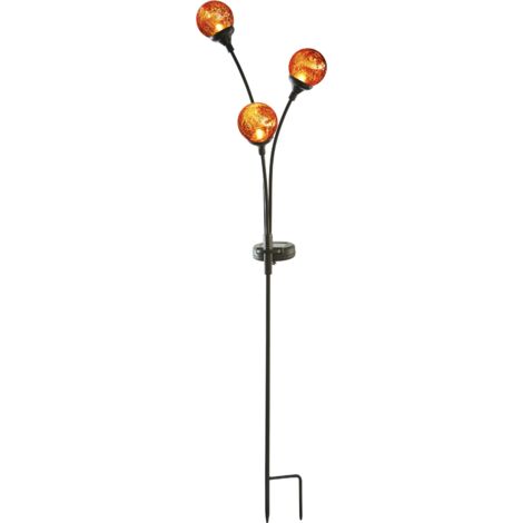 Solar Gartenspieß ,Trieste', 3-armige Solarleuchte mit Bernstein-Kugeln, Lichtsensor, Bruchglas, H 70cm