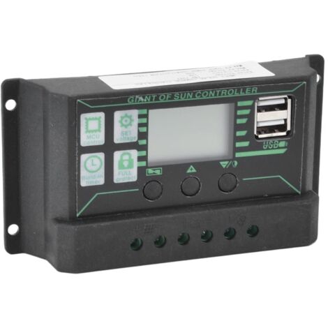 Solar-Lade-/Entladeregler, Dual-USB-PWM-MPPT-Photovoltaik-Solarmodulregler mit einstellbarem LCD-Bildschirm, 98-99 % Umwandlungsrate (10 A)