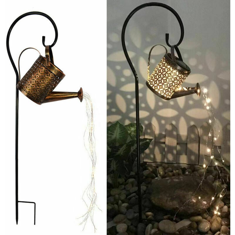 Solar lamp Creative wrought iron kettle shower floor socket light outdoor landscape decorative light solar garden light with hook