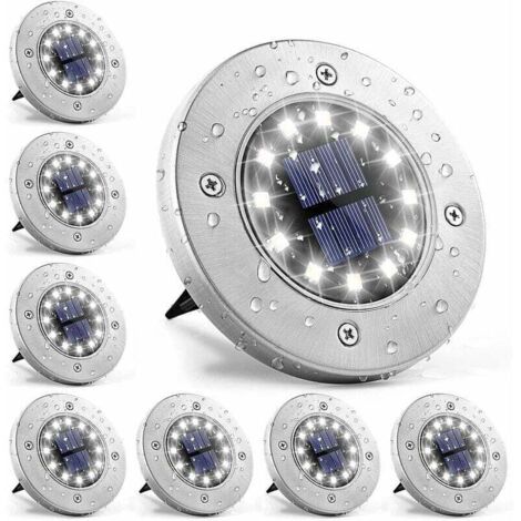 Solar lamp of 12 LED, 8 units, white color, water resistant, stainless steel, for exteriors, garden, patio, cesped, pasarela [Energy Class A+++]