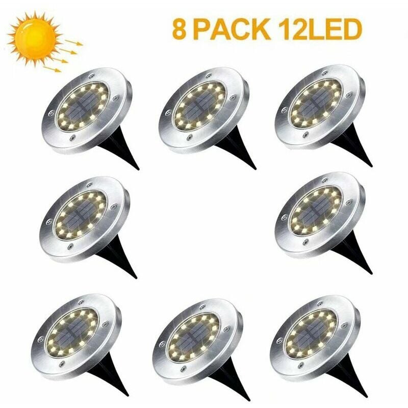 Solar Lamp Outdoor Garden 8 Pack 12 LED Solar Floodlight Outdoor Solar Garden Warm Light IP65