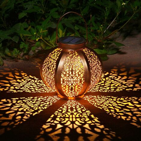 Solar Lantern Garden Decoration Outdoor Waterproof Solar Light Patio Decorative Metal Patio Lamp for Lawn Patio Party Decorations (A)