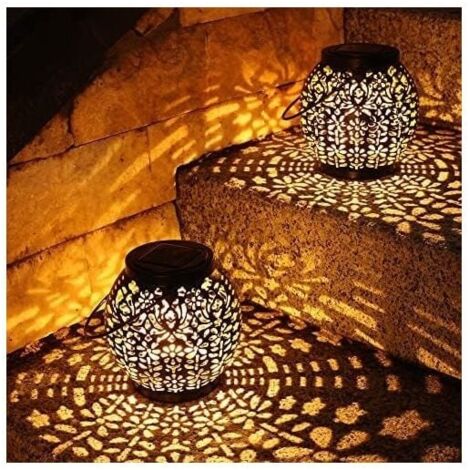 Solar Lantern Outdoor, 2 Pack LED Solar Garden Lights, IP65 Waterproof Warm White Powered Hanging Lantern for Patio, Deck, Yard, Lawn, Table, Party, Decor