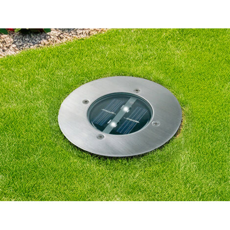 Solar LED Bodeneinbaustrahler CARLO für Außen, Edelstahl rund Ø14cm IP67