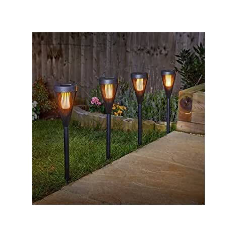 Solar LED Flaming Stake Light Garden Torch Light Solar Powered Torch Lights with Realistic Flame Effect Waterproof Garden Lamp Stakes