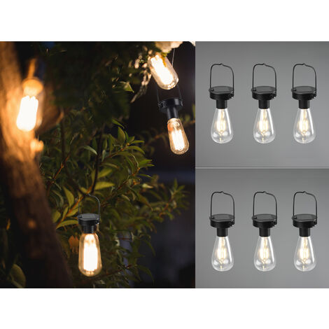 Solar LED Hängeleuchte 6er SET zum Aufhängen Schwarz Ø7cm Höhe 23cm