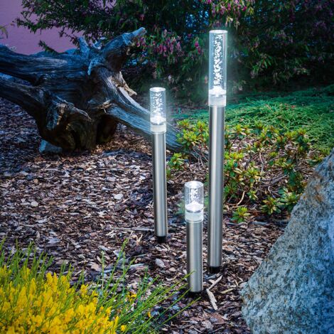 Solar LED Leuchtstäbe Trio Sticks, 3er Set, Luftblasen, Akku, Gartenstecker, Außenleuchte, Wegeleuchte, Gartenleuchte, Pfostenleuchte, kaltweiß, Edelstahl, Metall, IP44, outdoor, außen, 102600