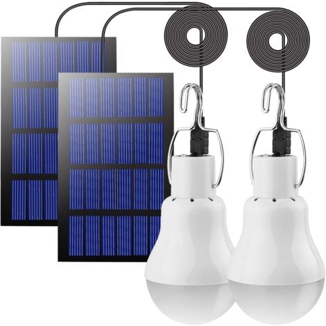 Solar LED Light Bulbs Outdoor Lights Set of 2,Solar Camping Lights,Solar Hanging Lights with 3W Solar Panel,Solar Lighting for Outdoors,Camping,Hiking,Co-op,Shed