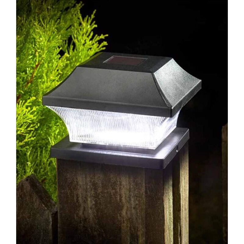 Solar led Post Cap Lights, Outdoor Square Post Cap Lamps for Posts, Deck, Patio or Fence (Post Cap Lights - Black, Set of 4)