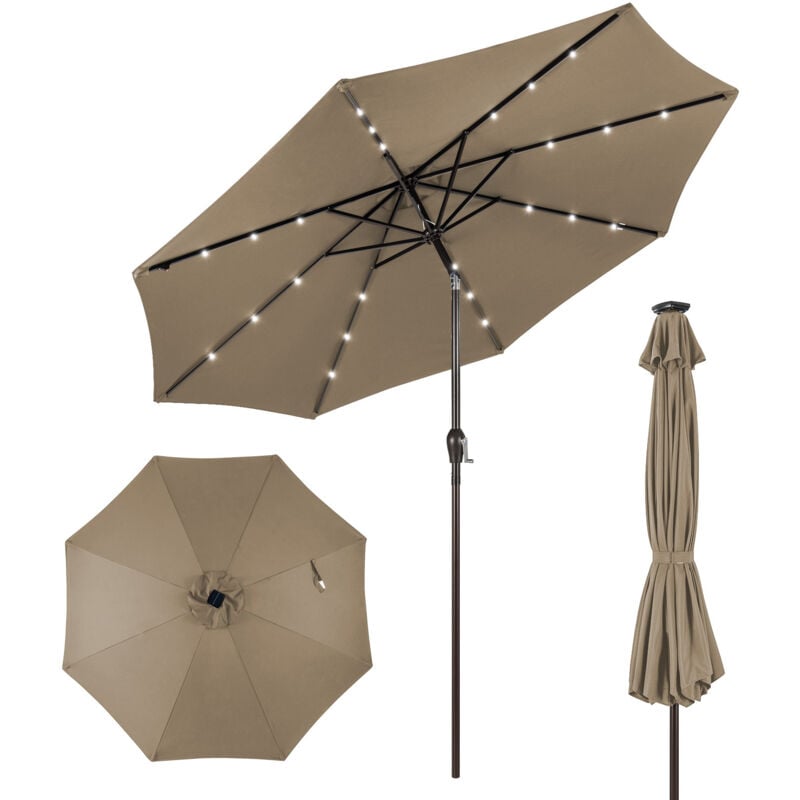 

Sombrilla de Playa Solar LED 3M Plegable Quitasol Parasol para Jardín Patio Balcón Marrón