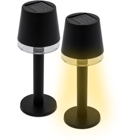 Solar LED Tischleuchte schwarz 22 x 8,5 cm - 2er Set - Garten Solarlampe warm weiß