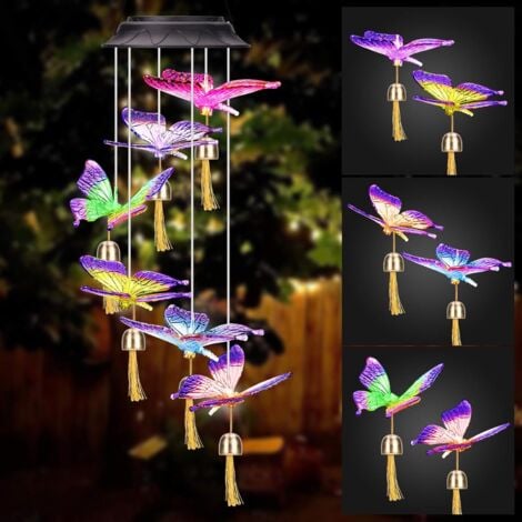 MEMKEY Solar LED Wind Chimes Color Changing Spiral Wind Chimes, Winzwon Outdoor Wind Chimes for Garden, Waterproof, Romantic Outdoor Decoration for Patio, Garden with Hook (Butterfly)