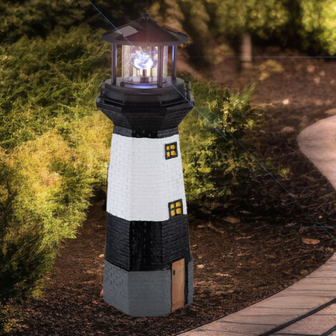 Solar Leuchtturm Außen wetterfest Leuchtturm Solar für draussen Leuchtturm Deko mit Licht, Akku, schwarz weiß klar, LED kaltweiß, DxH 13x38 cm
