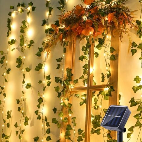 Solar-Lichterkette für den Außenbereich, 12 m, 100 LEDs, künstliche Efeu-Solargirlande, 8 Modi, wasserdichte Lichter für Garten, Balkon, Terrasse, Schlafzimmer, Hochzeit, Party, Weihnachtsdekoration, 