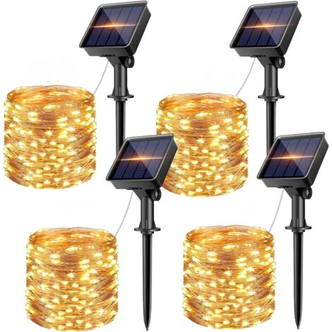 Solar-Lichterkette für draußen, 4er-Pack, 10 m, 100 LEDs, Solar-Lichterkette für draußen, 8 Modi, wasserdichte Solarleuchten für draußen, für Garten, Hochzeit, Party, Terrasse, Weihnachtsbaum