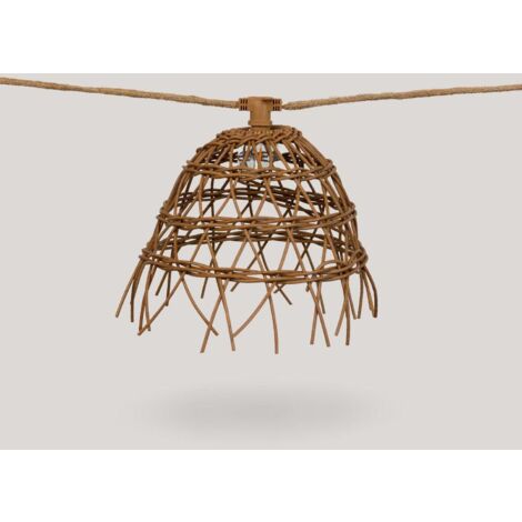 Solar Lichterkette LED E12 1800 K extra warmweiß 5m lang + 3m Kabel Jute Naturfaser mit Schirm Außenlichterkette