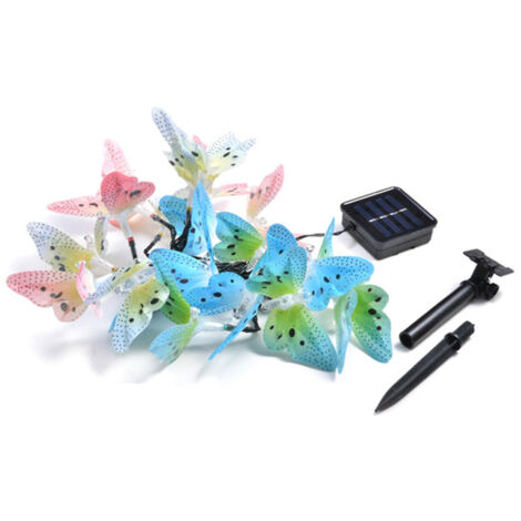 Solar-Lichterkette mit Schmetterlingsmotiv, 12 mehrfarbige LEDs – Dekorative Außenbeleuchtung