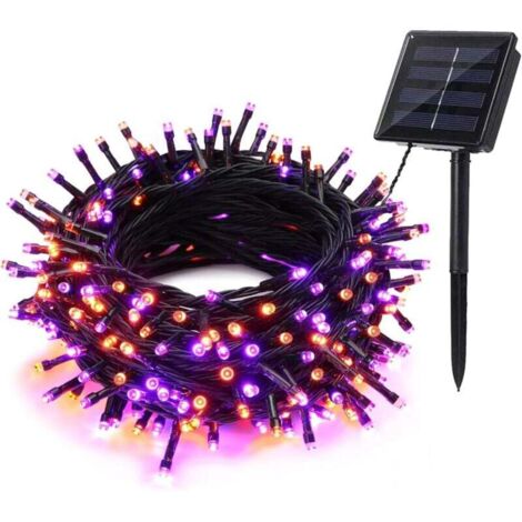 Solar-Lichterkette, Orange/Violett, 12 m, 100 LEDs, Solar-Lichterkette für den Außenbereich, wasserdicht, 8 Modi, Dekorationsbeleuchtung für Garten, Zaun, Baum, Hochzeit, Party