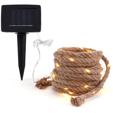 Solar Lichterkette Seil Garten, IP65 Fairy Solar Rope Lights mit 100 LEDs für Außenbereich Garten Terrasse Balkon Deko, 500cm Sisal Star Illuminated Lamp