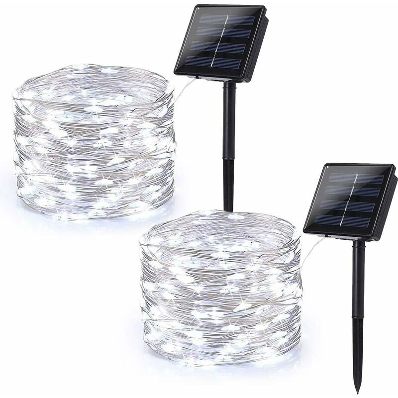 Solar Lichterketten Outdoor, 2er Pack 65.6ft 200 LED Solar Lichterketten Wasserdicht, Solar Kupferdraht Funkeln Lichter 8 Modi, Solar