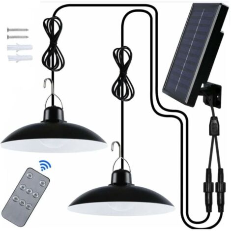 Solar Light Outdoor, Double Head IP65 Waterproof Solar Chandelier with Remote Control for Garden/Pergola/Balcony/Terrace