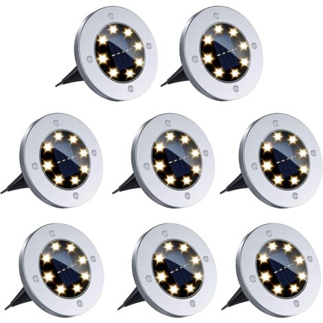 Solar Light Outdoor, Solar Garden Light 8 Pack 8 LED Solar Recessed Spotlights Waterproof IP65 Solar Lawn Light for Garden Yard Patio Lawn Path（Warm White）