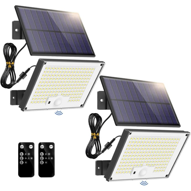 Solar Lights with Motion Sensor (Set of 2) 172 LEDs - 3 Modes + Remote Control IP65 for Outdoors and Garden