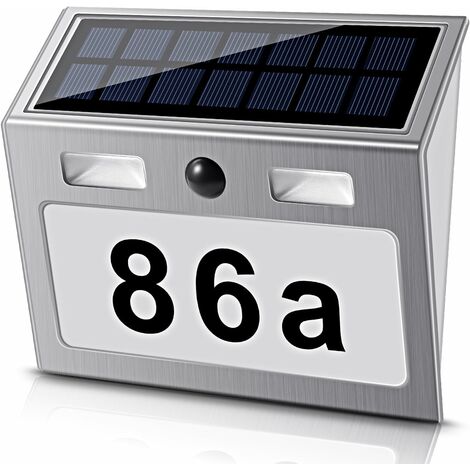 Solar Lighted House Number with 7 LEDs, Solar House Number Solar House Number Lamp with Twilight Switch Stainless Steel Motion Sensor, Eco-Friendly, White