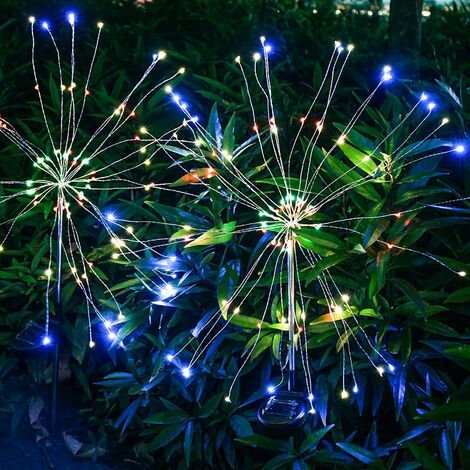 Solar Lights, Fireworks Lights Dandelion LED Flame Light String Lawn Outdoor Waterproof Gypsophila Christmas Lights 2 Modes 90LED-Warm White