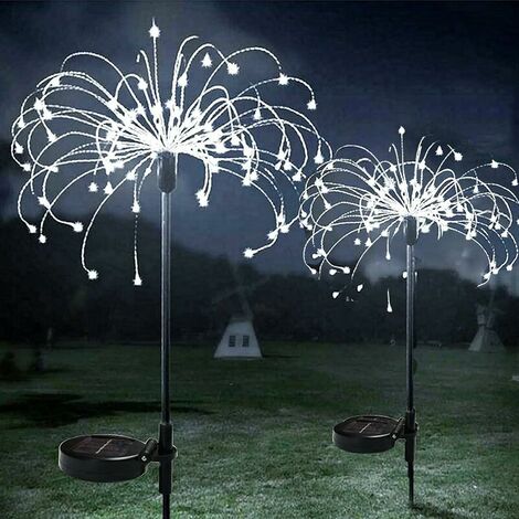 Solar Lights for Garden, 2 Pack 150 LED Solar Firework Fairy Lights, Outdoor Solar Garden Ornaments Decor String Waterproof Stake Lamp for Home Pathway Lawn Wedding Party Festive (White)
